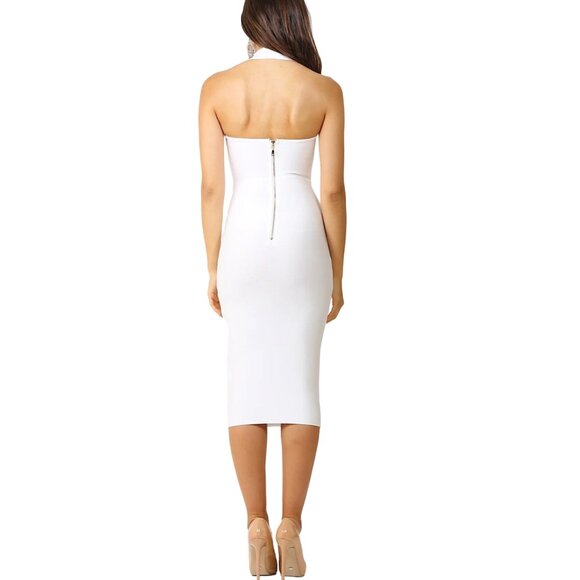 Women's Backless Straight Neck Elegant Bodycon Halter Midi Bandage Dress S - Picture 2 of 6